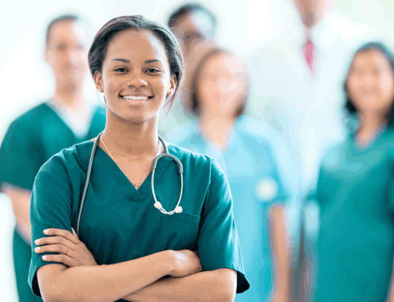 meet the team photo featuring nurses in green uniform